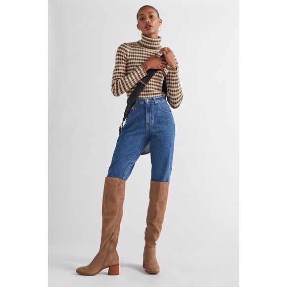 NEW ANTHROPOLOGIE X KELSI DAGGER Sz 7.5 IMAGE OVER THE KNEE BOOT SAND - Picture 1 of 4